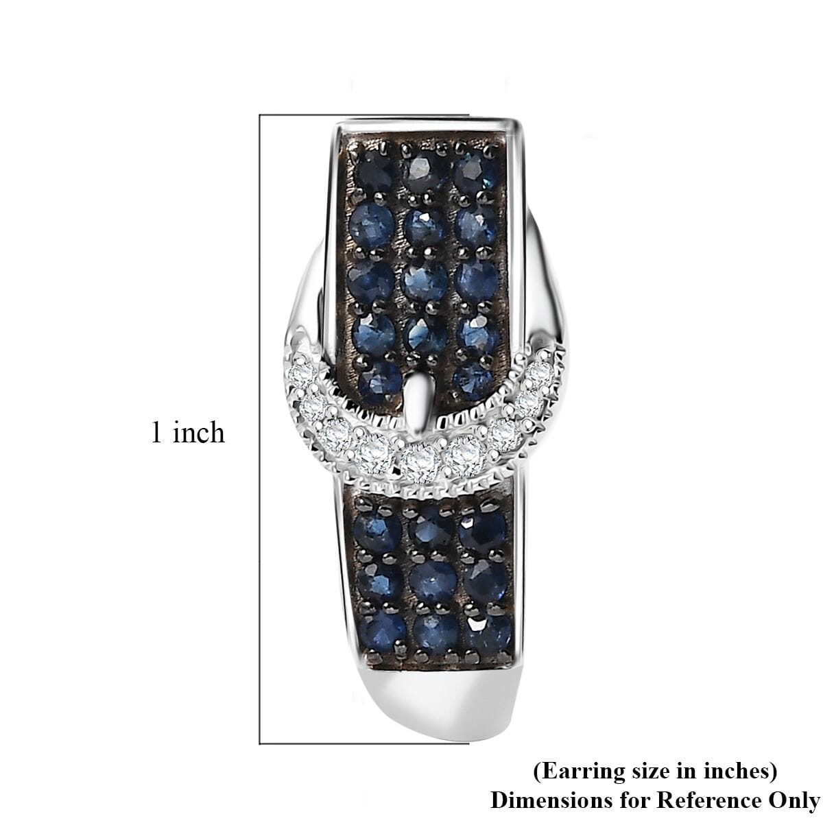 Ceylon Sapphire and White Zircon 1.50 ctw J Hoop Buckle Earrings in Rhodium Over Sterling Silver image number 6