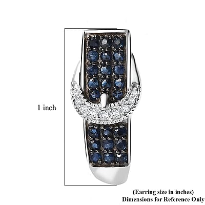 D'Joy Ceylon Sapphire and White Zircon 1.50 ctw J Hoop Buckle Earrings in Rhodium Over Sterling Silver