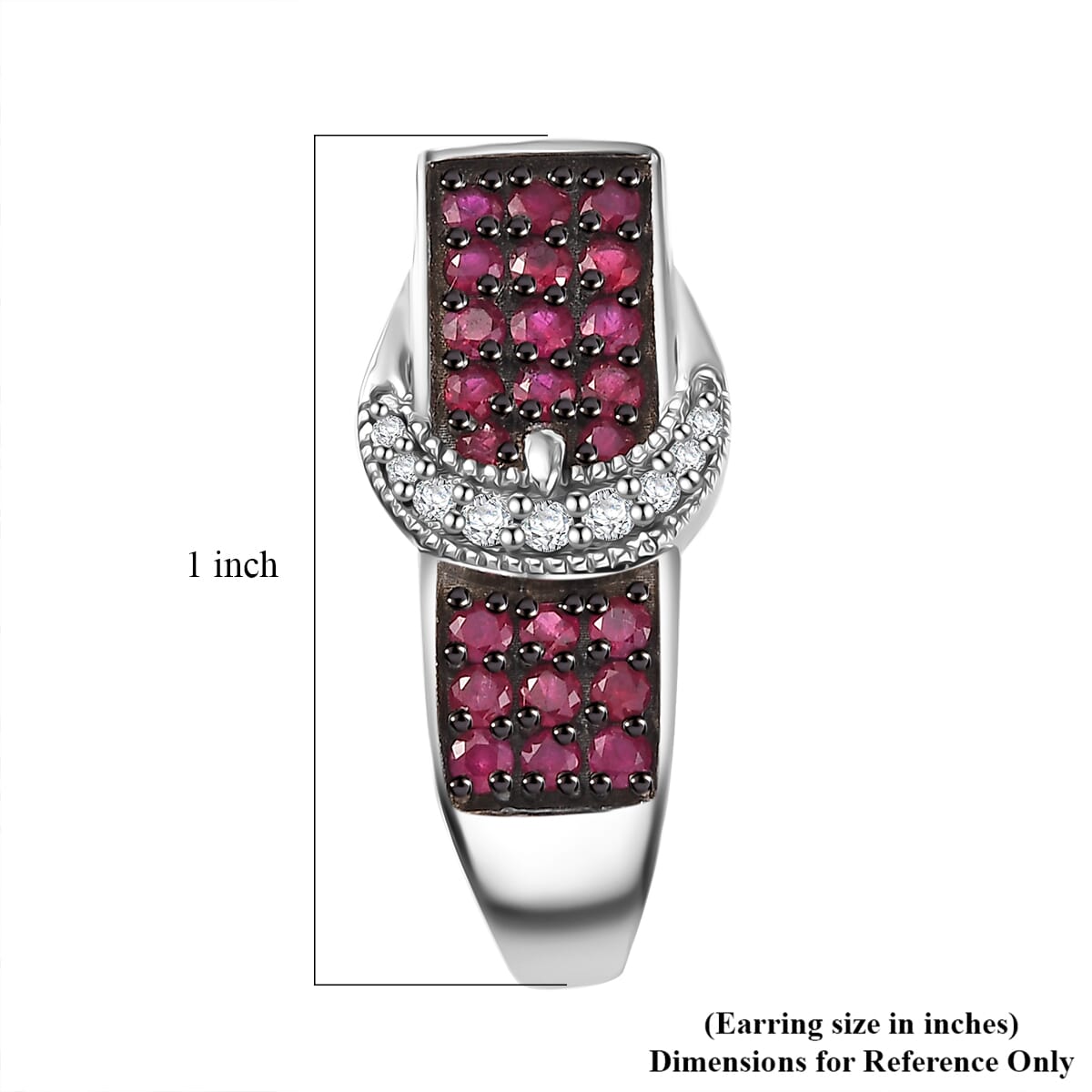 Montepuez Ruby and White Zircon 1.50 ctw J Hoop Buckle Earrings in Rhodium Over Sterling Silver image number 4