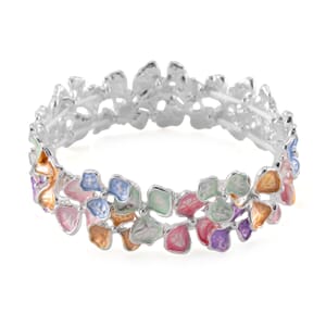 Multi Color Enameled Floral Bracelet in Silvertone (7.00 In)