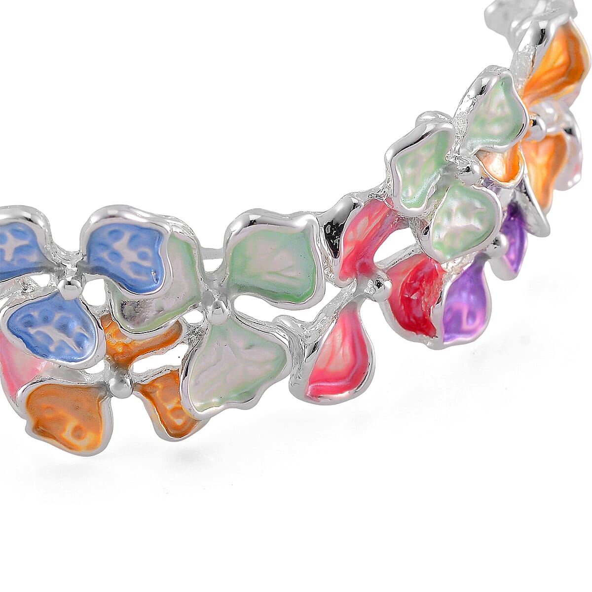 Multi Color Enameled Floral Bracelet in Silvertone (7.00 In) image number 4