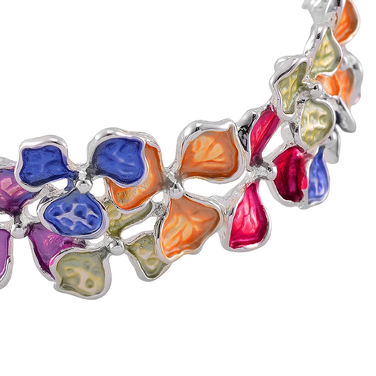 Multi Color Enameled Floral Bracelet in Silvertone (7.00 In) image number 4