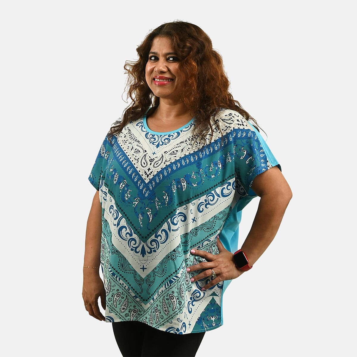 Teal Mandala Oversized Shirt-S image number 3