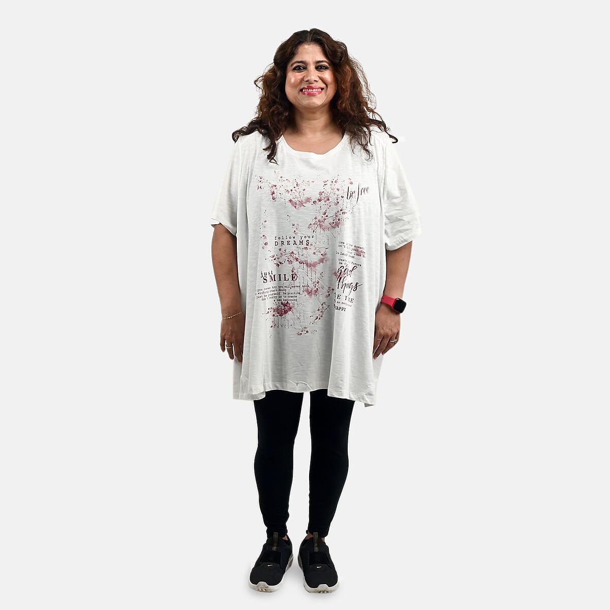 White Floral Quote Oversized Shirt-S image number 0