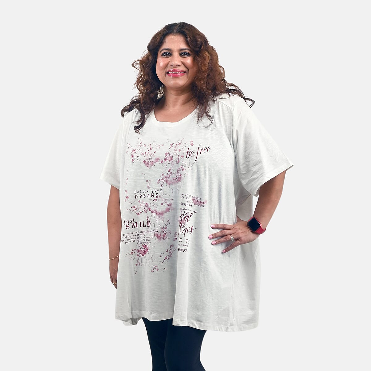 White Floral Quote Oversized Shirt-S image number 3