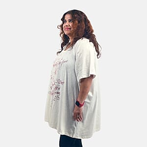 White Floral Quote Oversized Shirt-XL