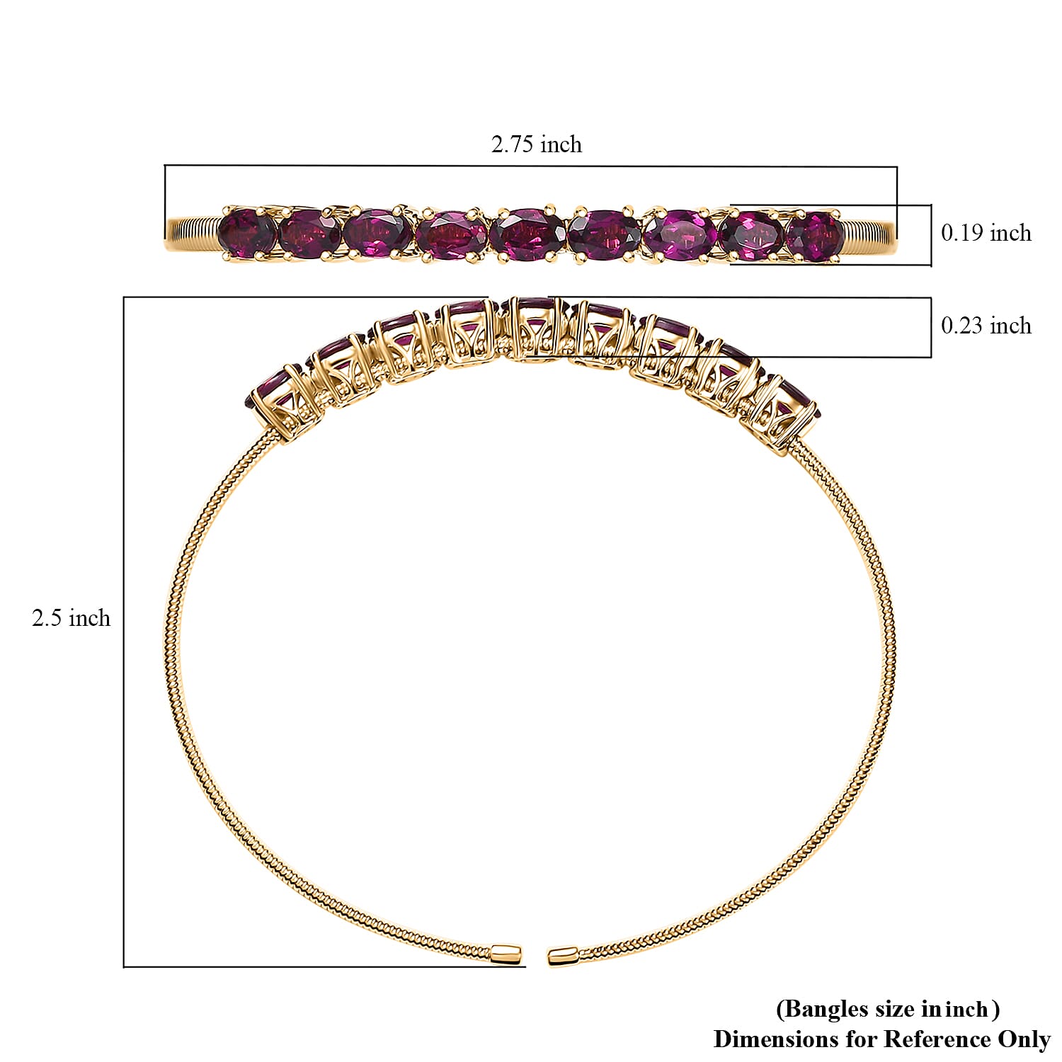 Luxoro AAA Radiant Ember Garnet 5.60 ctw Bangle Bracelet in 10K Yellow Gold (7.25 In)