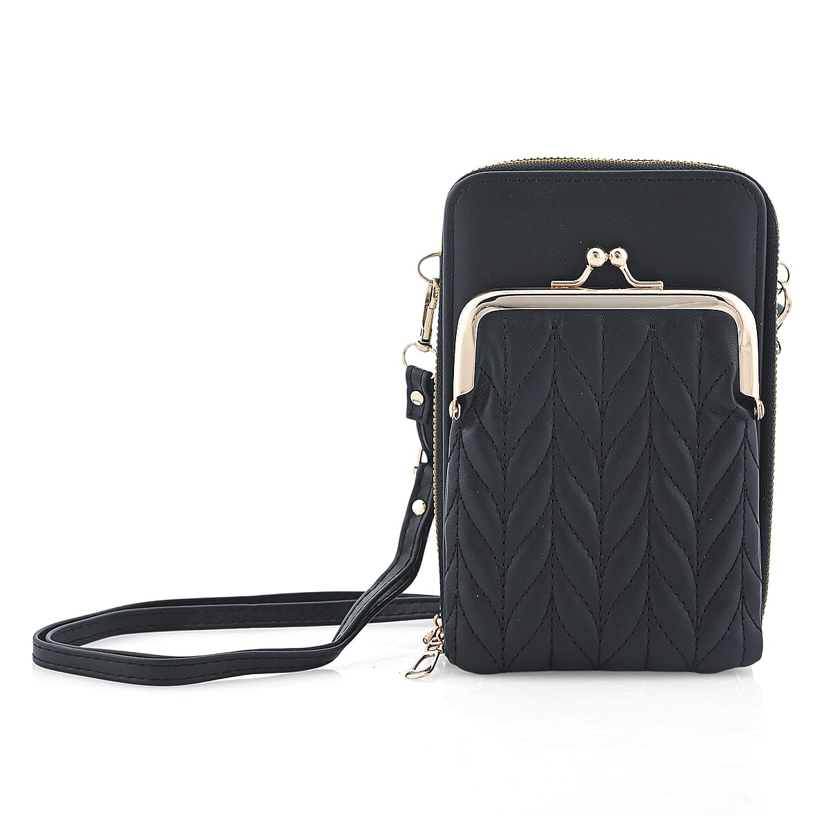 Black Faux Leather Crossbody Cell Phone Bag image number 0