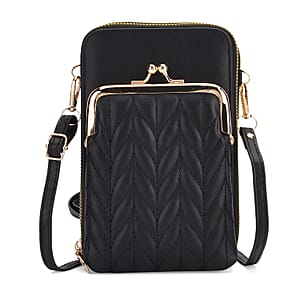 La Marey Black Faux Leather Crossbody Cell Phone Bag