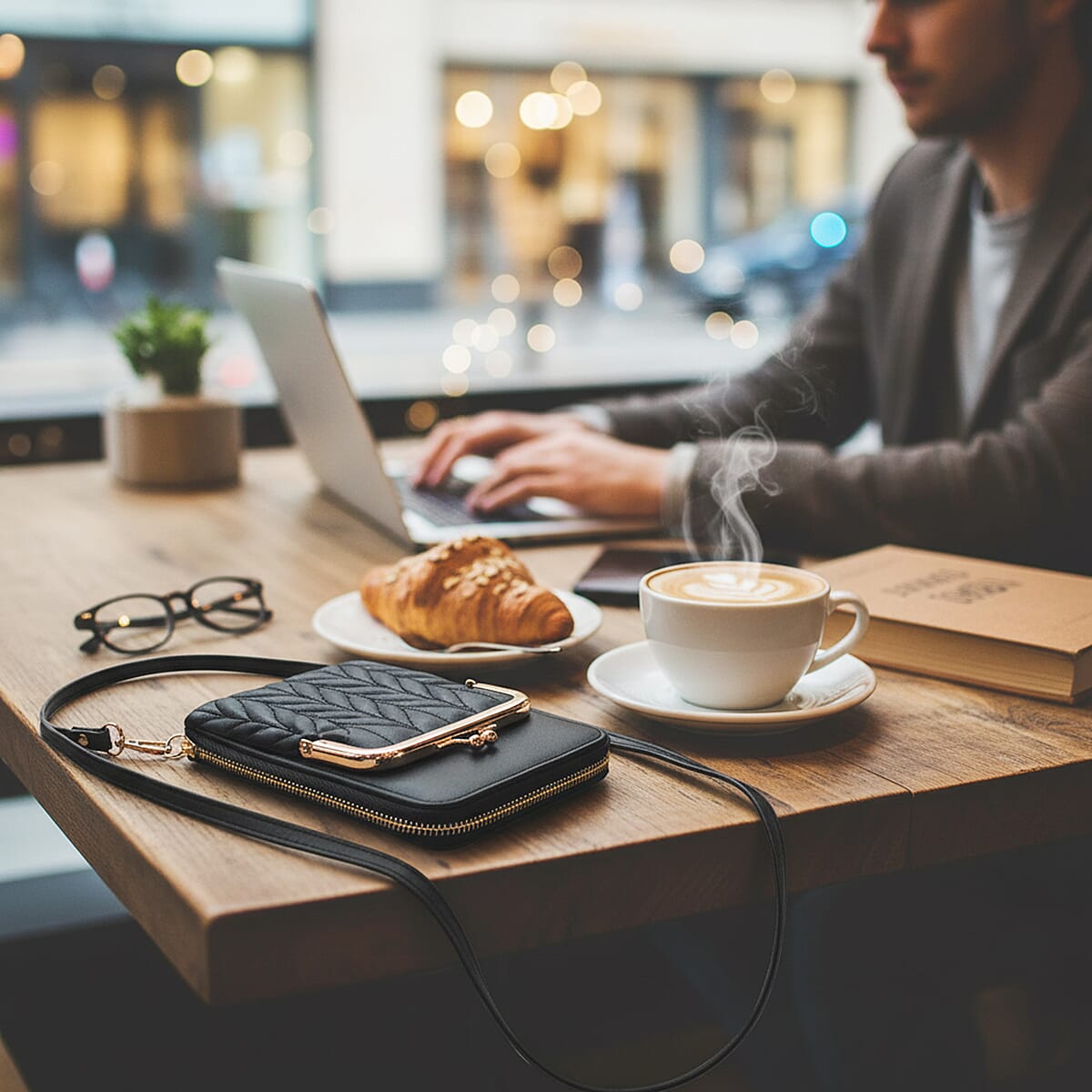 Black Faux Leather Crossbody Cell Phone Bag image number 1