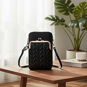 La Marey Black Faux Leather Crossbody Cell Phone Bag