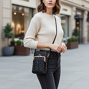 La Marey Black Faux Leather Crossbody Cell Phone Bag