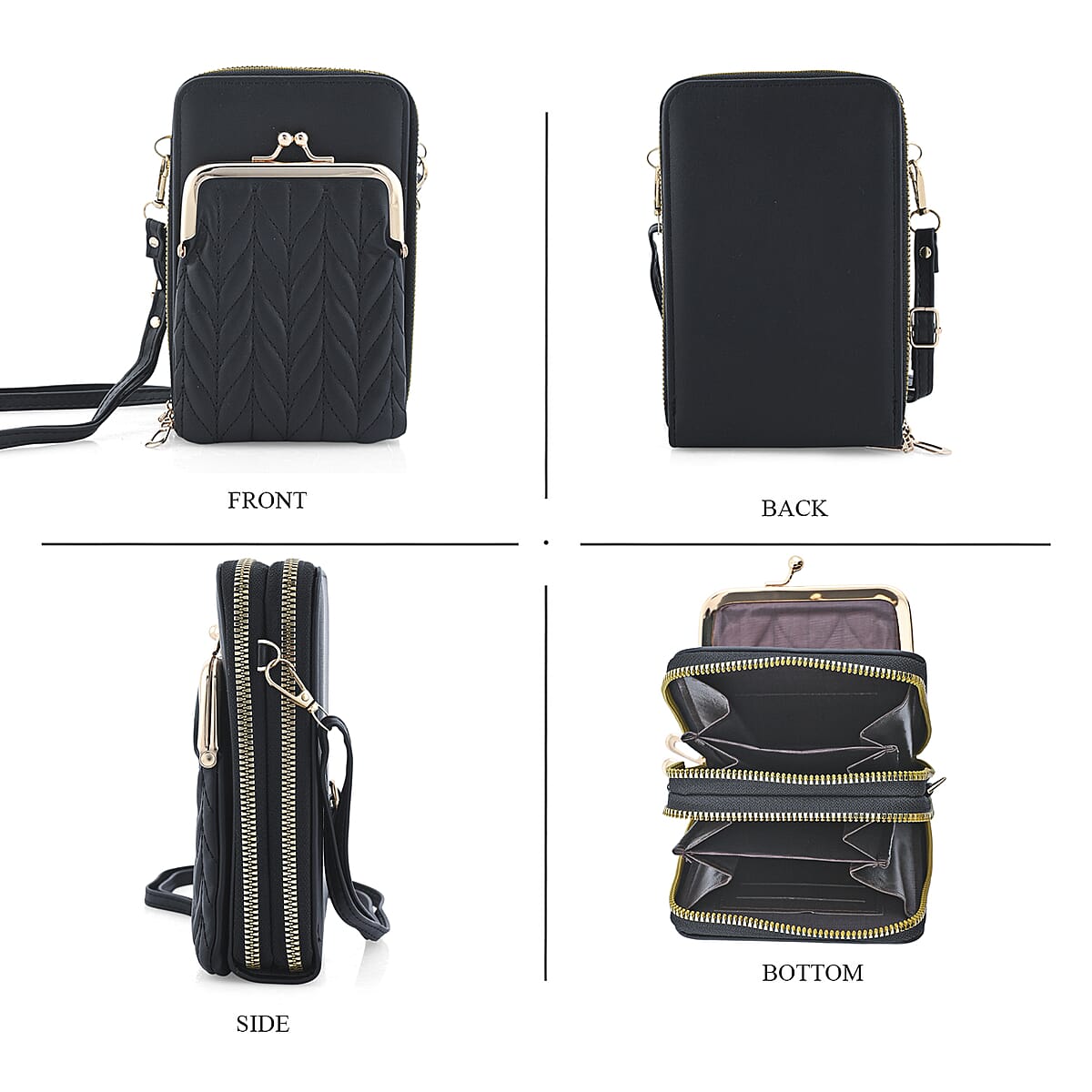 Black Faux Leather Crossbody Cell Phone Bag image number 3