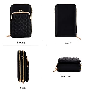 La Marey Black Faux Leather Crossbody Cell Phone Bag