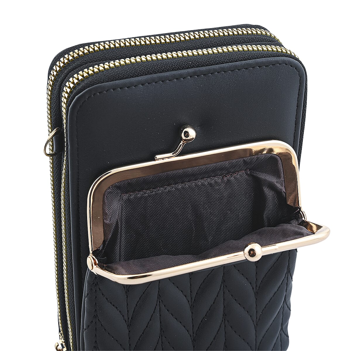 Black Faux Leather Crossbody Cell Phone Bag image number 5