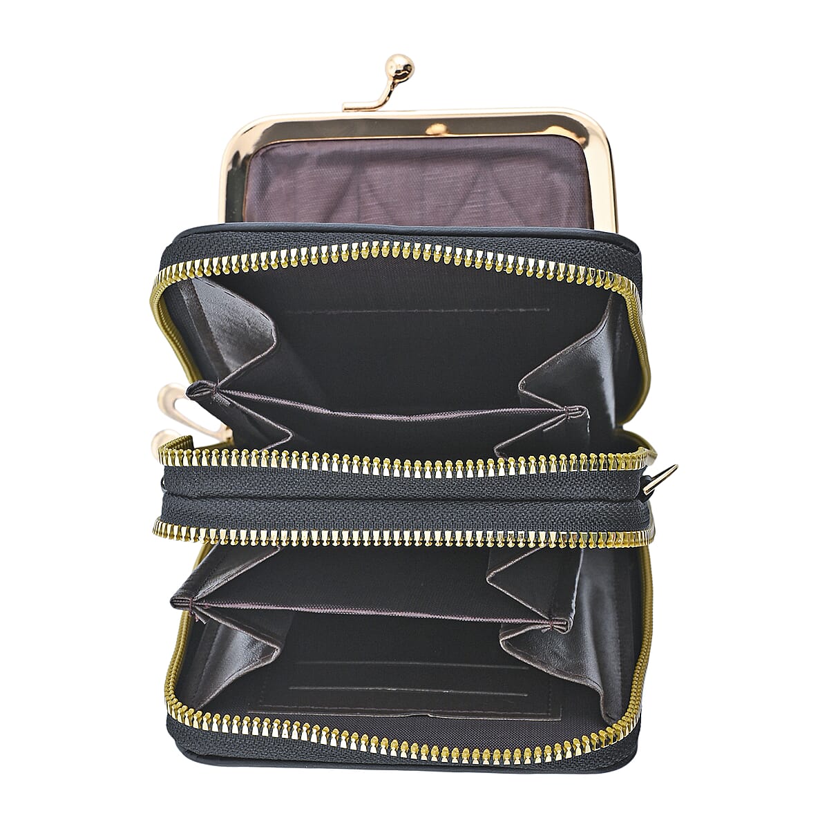 Black Faux Leather Crossbody Cell Phone Bag image number 6