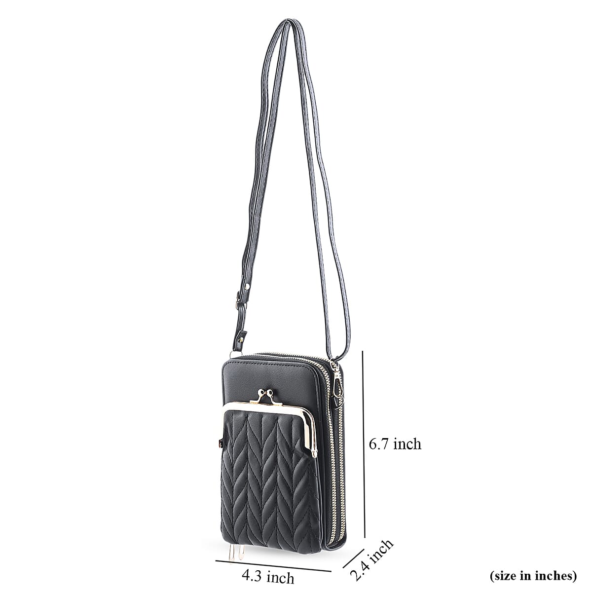 Black Faux Leather Crossbody Cell Phone Bag image number 7