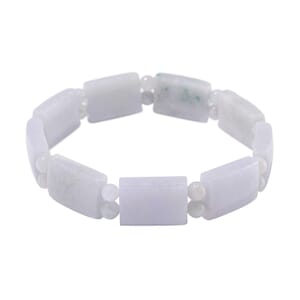 Natural Jade 300.00 ctw Beaded and Block Stretch Bracelet (8-8.50In)
