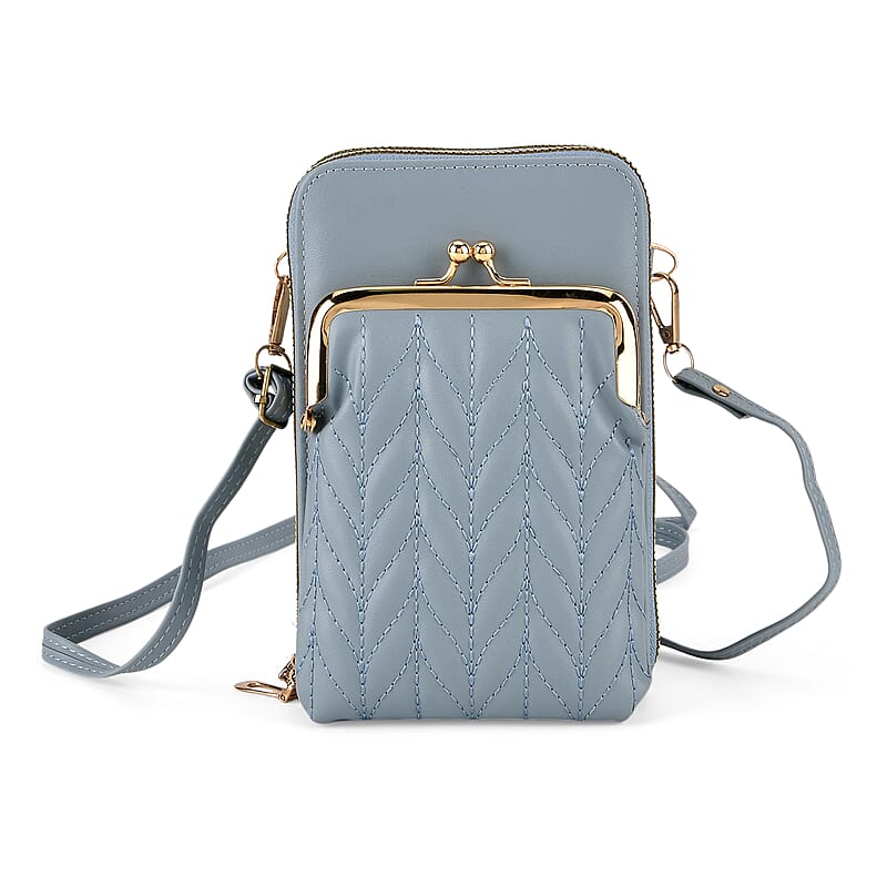 La Marey Blue Faux Leather Crossbody Cell Phone Bag