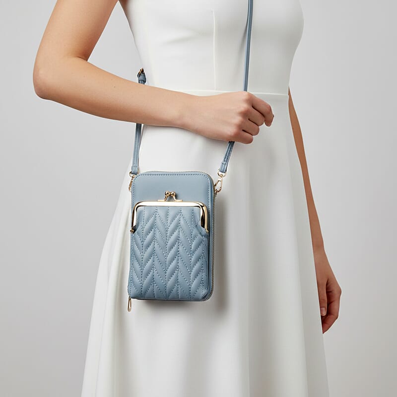 La Marey Blue Faux Leather Crossbody Cell Phone Bag