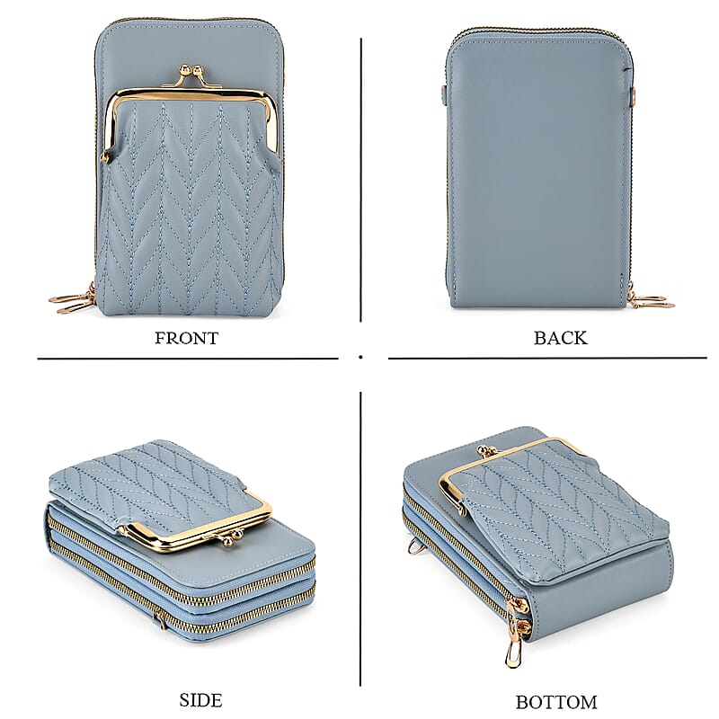 La Marey Blue Faux Leather Crossbody Cell Phone Bag