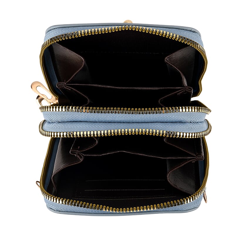 La Marey Blue Faux Leather Crossbody Cell Phone Bag