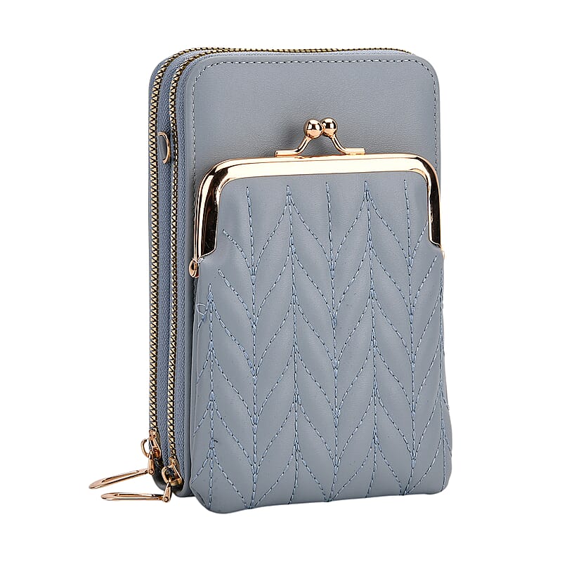 La Marey Blue Faux Leather Crossbody Cell Phone Bag