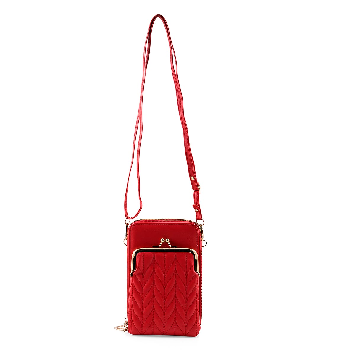 Red Faux Leather Crossbody Cell Phone Bag image number 0