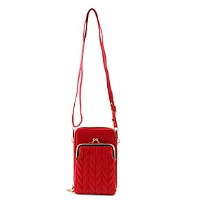 Red Faux Leather Crossbody Cell Phone Bag