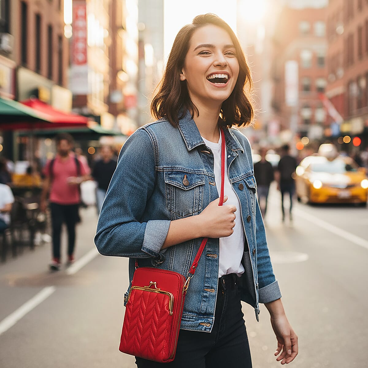 Red Faux Leather Crossbody Cell Phone Bag image number 1