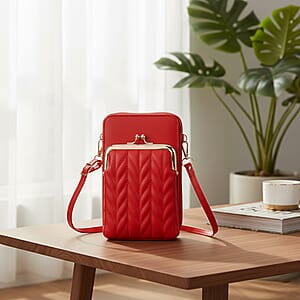 Red Faux Leather Crossbody Cell Phone Bag