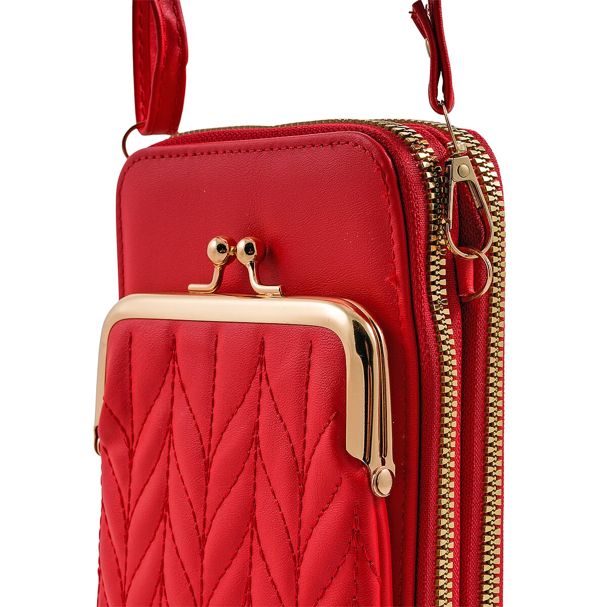 Red Faux Leather Crossbody Cell Phone Bag image number 2