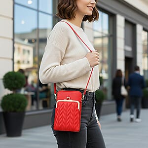 Red Faux Leather Crossbody Cell Phone Bag