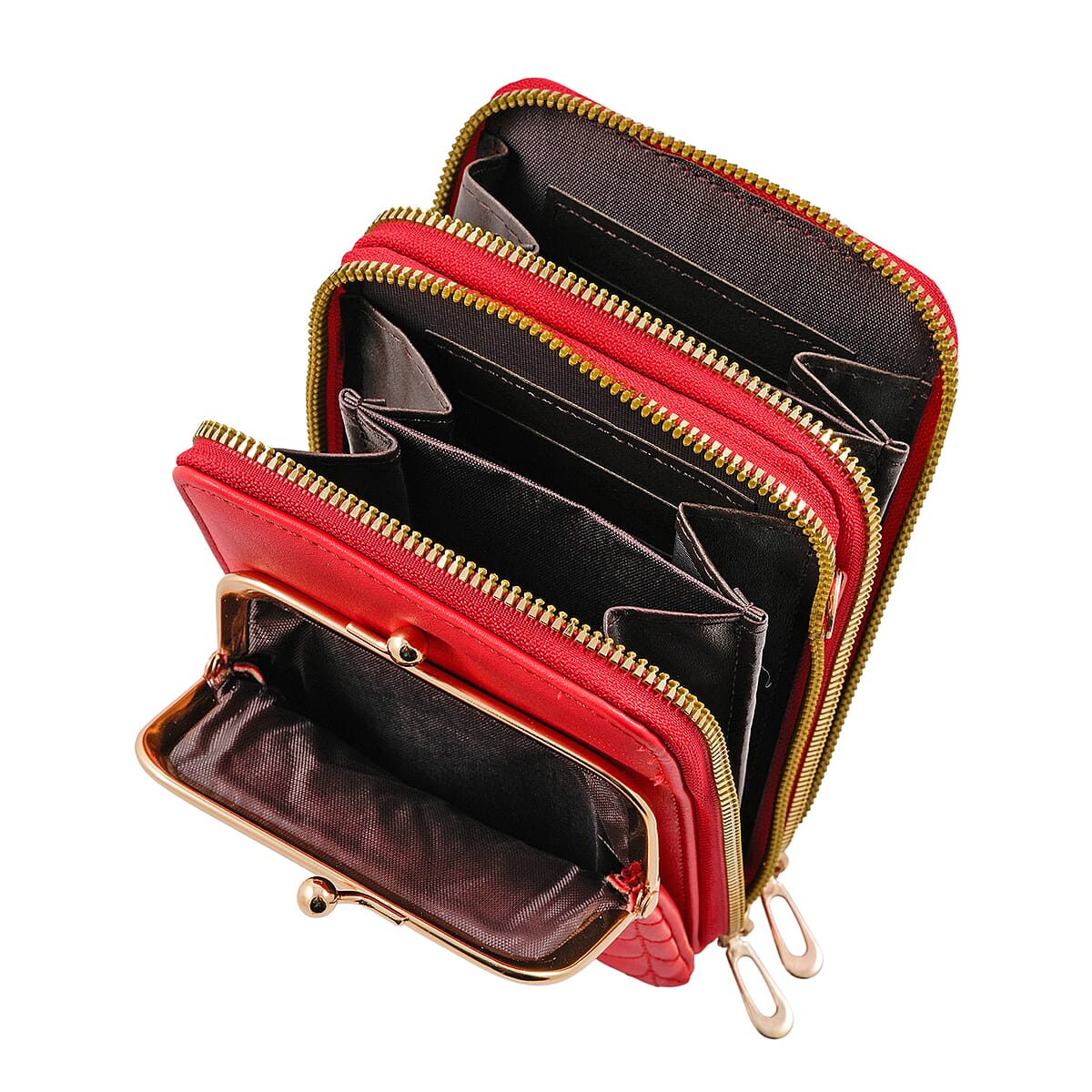 Red Faux Leather Crossbody Cell Phone Bag image number 4