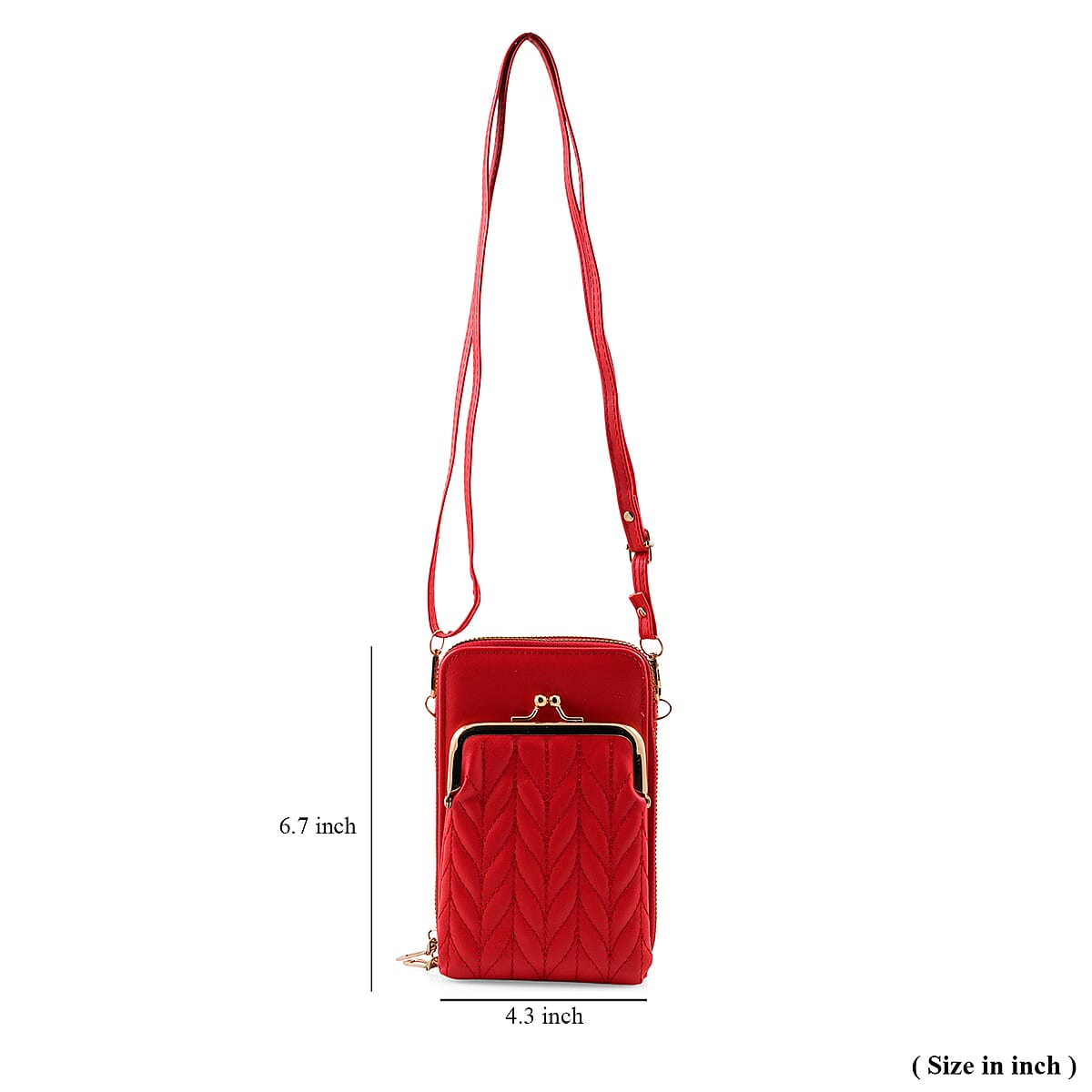 Red Faux Leather Crossbody Cell Phone Bag image number 5