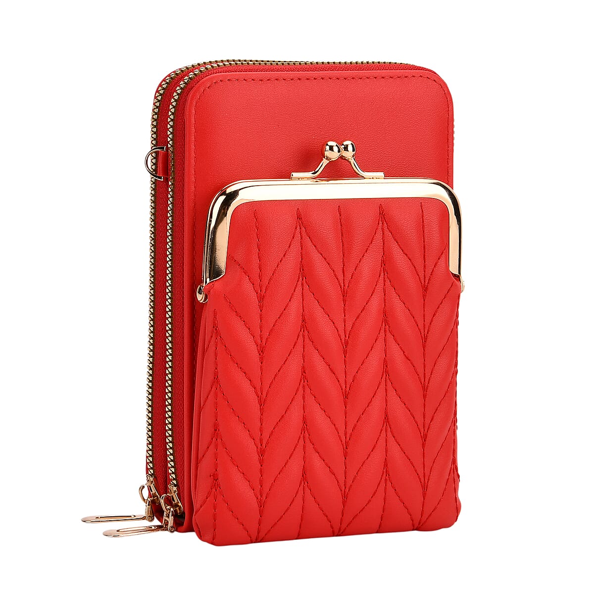 Red Faux Leather Crossbody Cell Phone Bag image number 6
