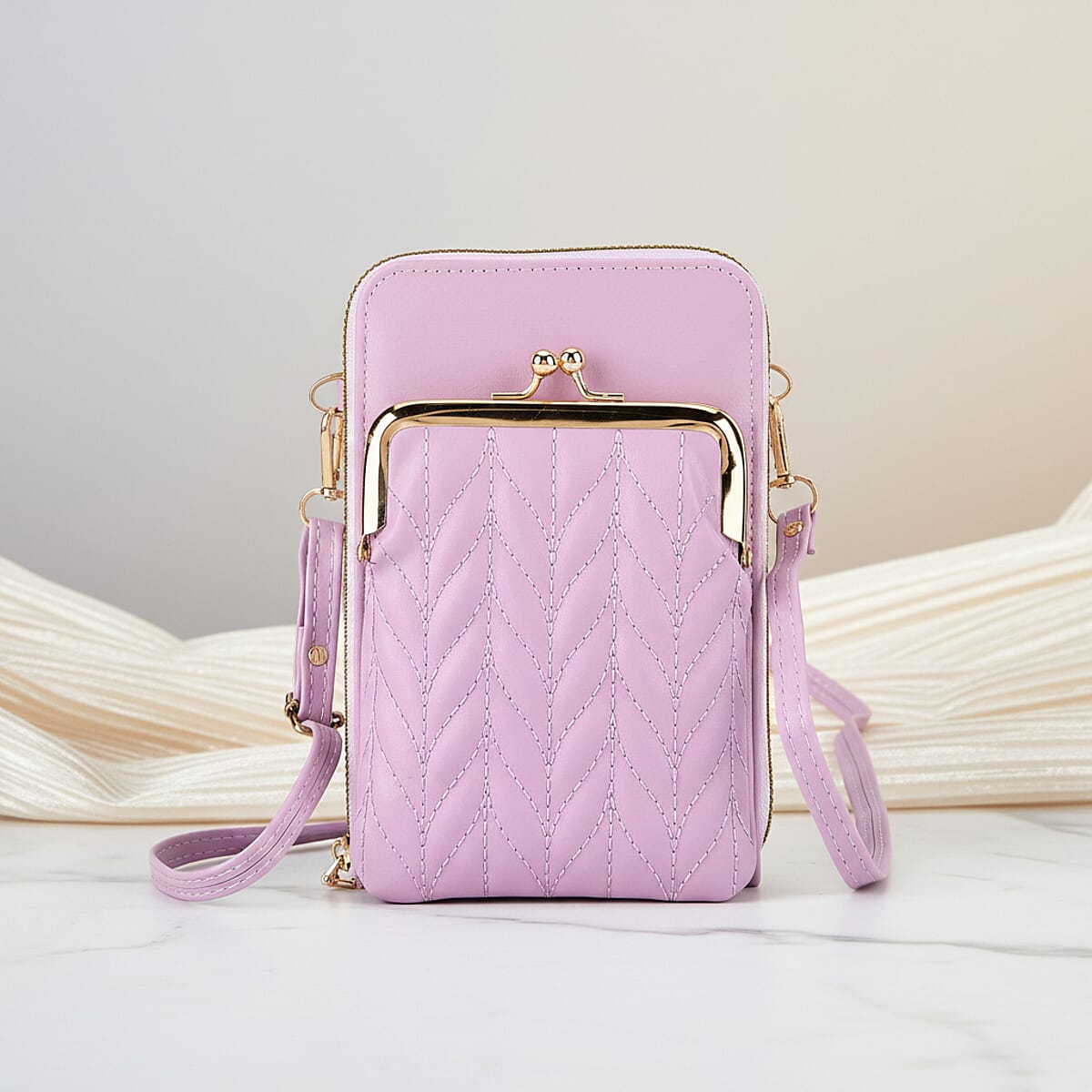 La Marey Purple Faux Leather Crossbody Cell Phone Bag image number 1