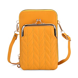 Yellow Faux Leather Crossbody Cell Phone Bag