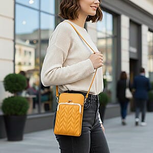 Yellow Faux Leather Crossbody Cell Phone Bag