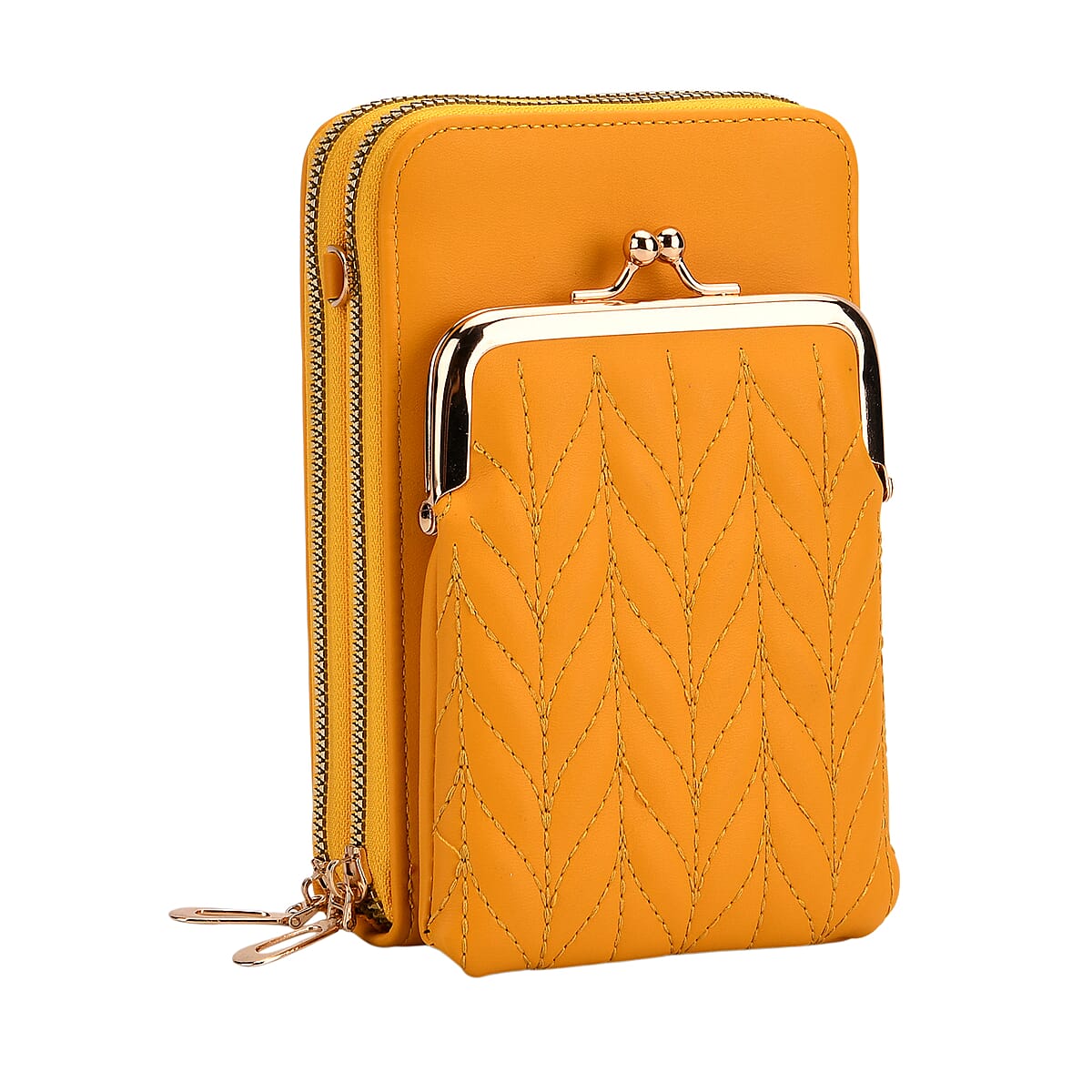 Yellow Faux Leather Crossbody Cell Phone Bag image number 6