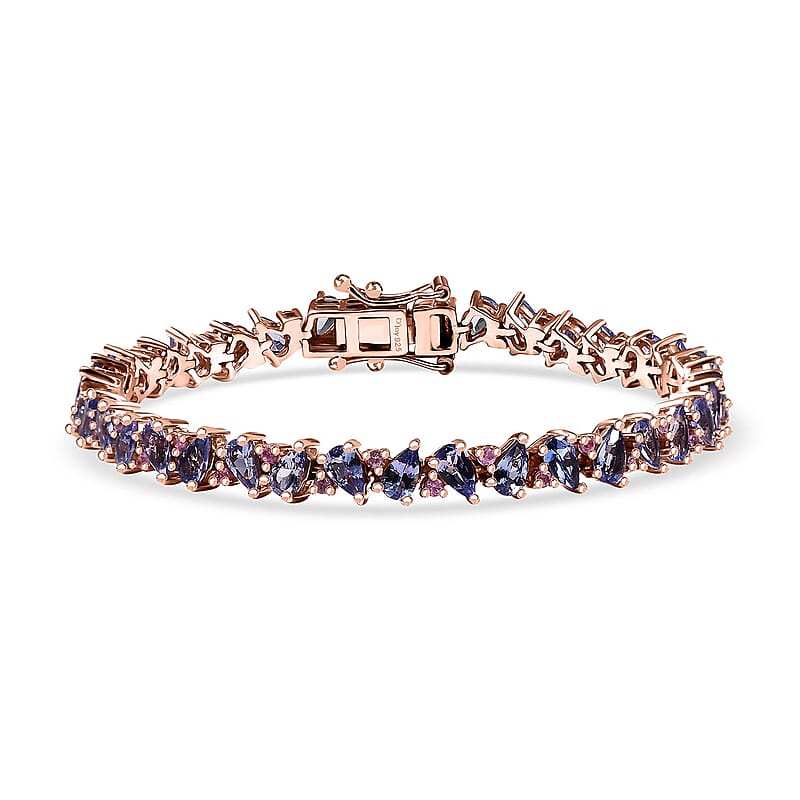 D'Joy Tanzanite and Madagascar Pink Sapphire 7.75 ctw Art Deco Bracelet in 18K Vermeil Rose Gold Over Sterling Silver (6.50 In)