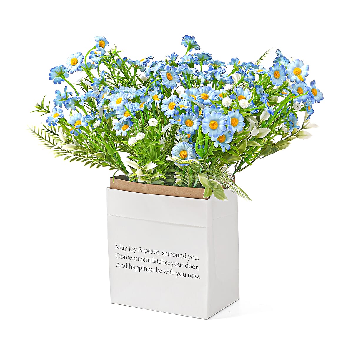 Set of 5 Blue Artificial Flower with Paper Bag-different Wording on Bag image number 1