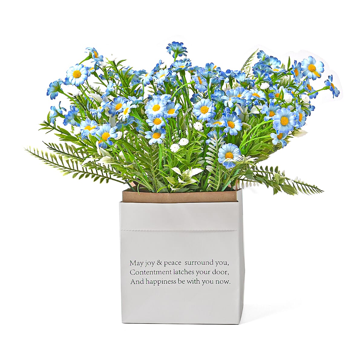 Set of 5 Blue Artificial Flower with Paper Bag-different Wording on Bag image number 2