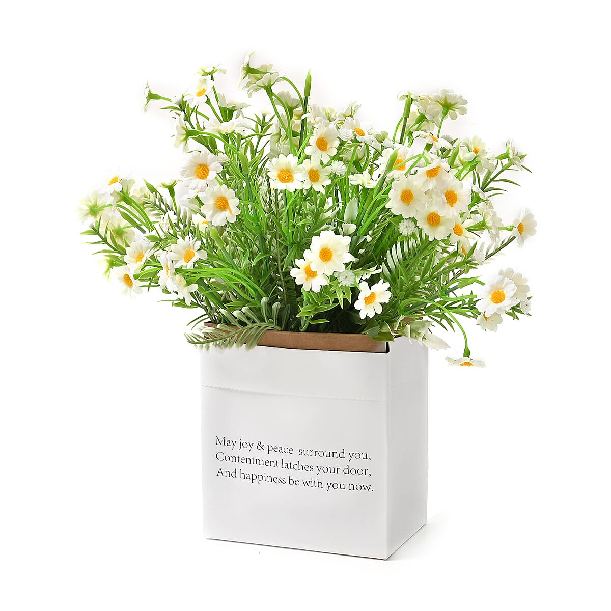 Set of 5 White Artificial Flower with Paper Bag-different Wording on Bag image number 1