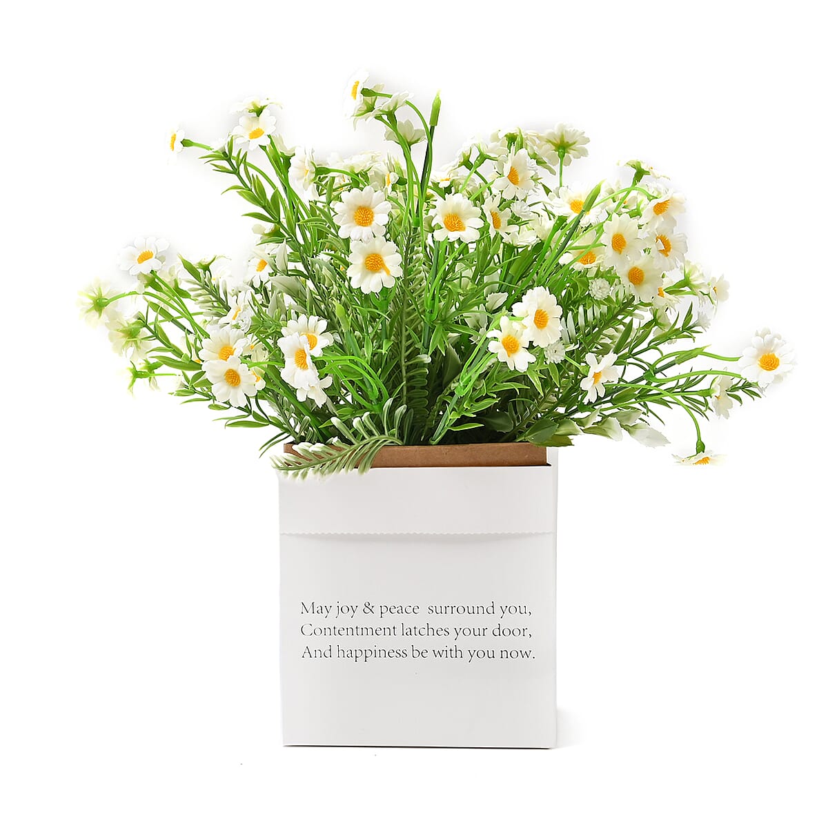 Set of 5 White Artificial Flower with Paper Bag-different Wording on Bag image number 2