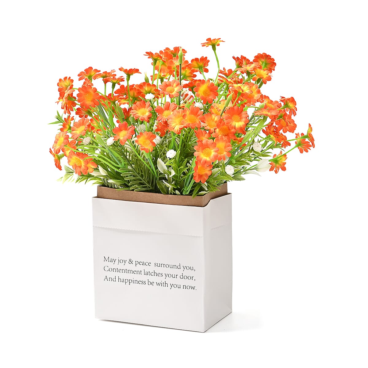 Set of 5 Orange Artificial Flower with Paper Bag-different Wording on Bag image number 1