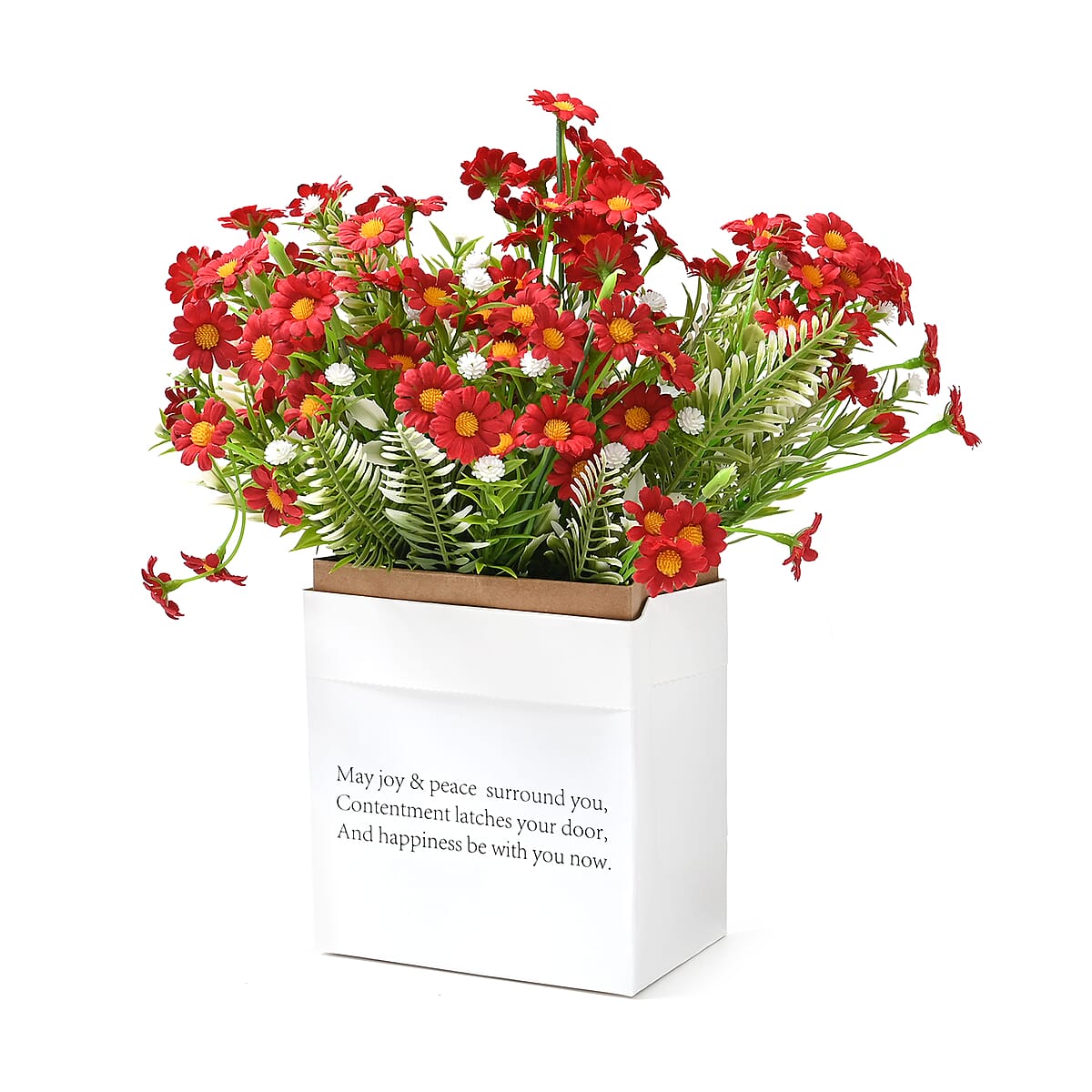 Set of 5 Red Artificial Flower with Paper Bag-different Wording on Bag image number 1
