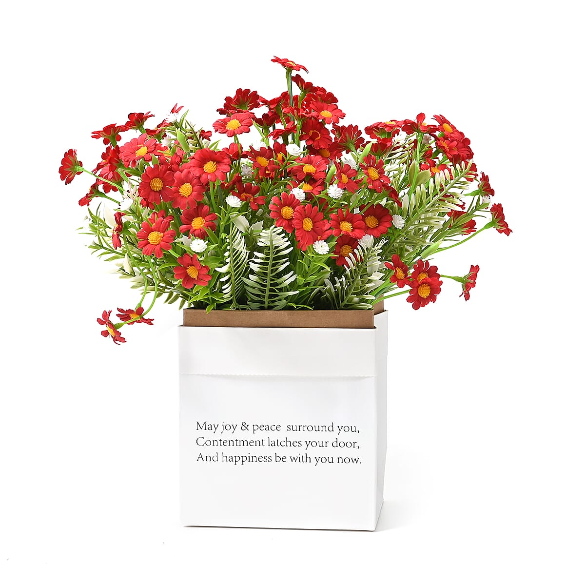 Set of 5 Red Artificial Flower with Paper Bag-different Wording on Bag image number 2