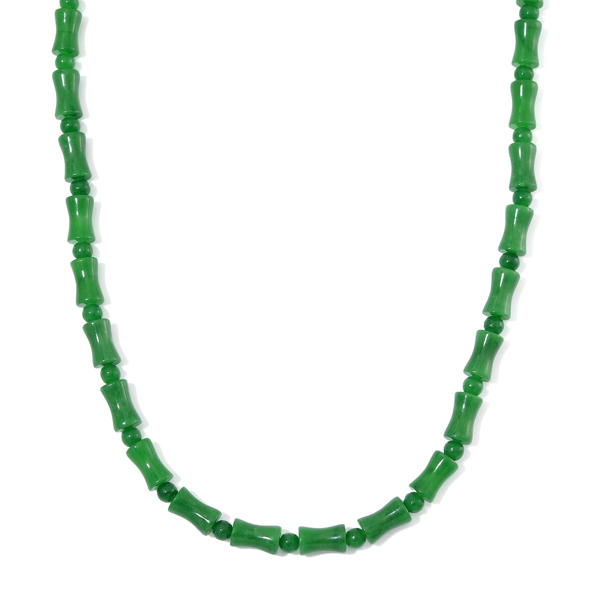 Green Burmese Jade Necklace (20 Inches) in Rhodium Over Sterling Silver 250.00 ctw image number 0