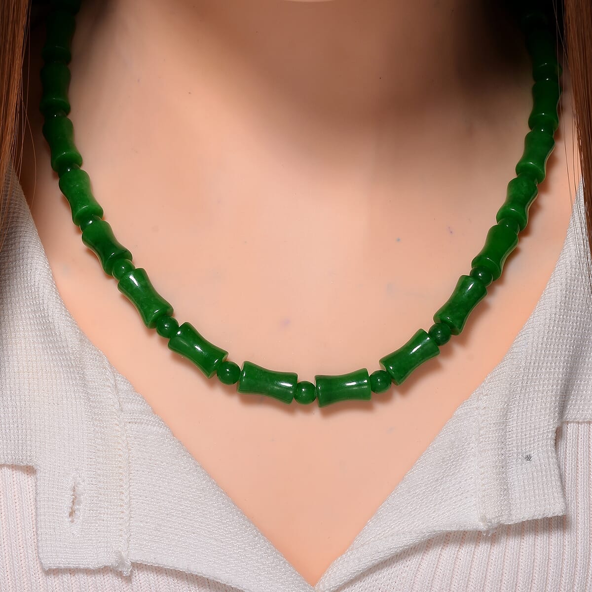 Green Burmese Jade Necklace (20 Inches) in Rhodium Over Sterling Silver 250.00 ctw image number 1